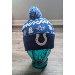 Indianapolis Colts Winter Beanie NFL Blue Knit Hat With Pom Snowman Snowflake